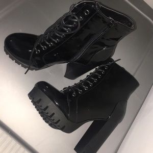 Black Patent leather booties with 1 inch platform